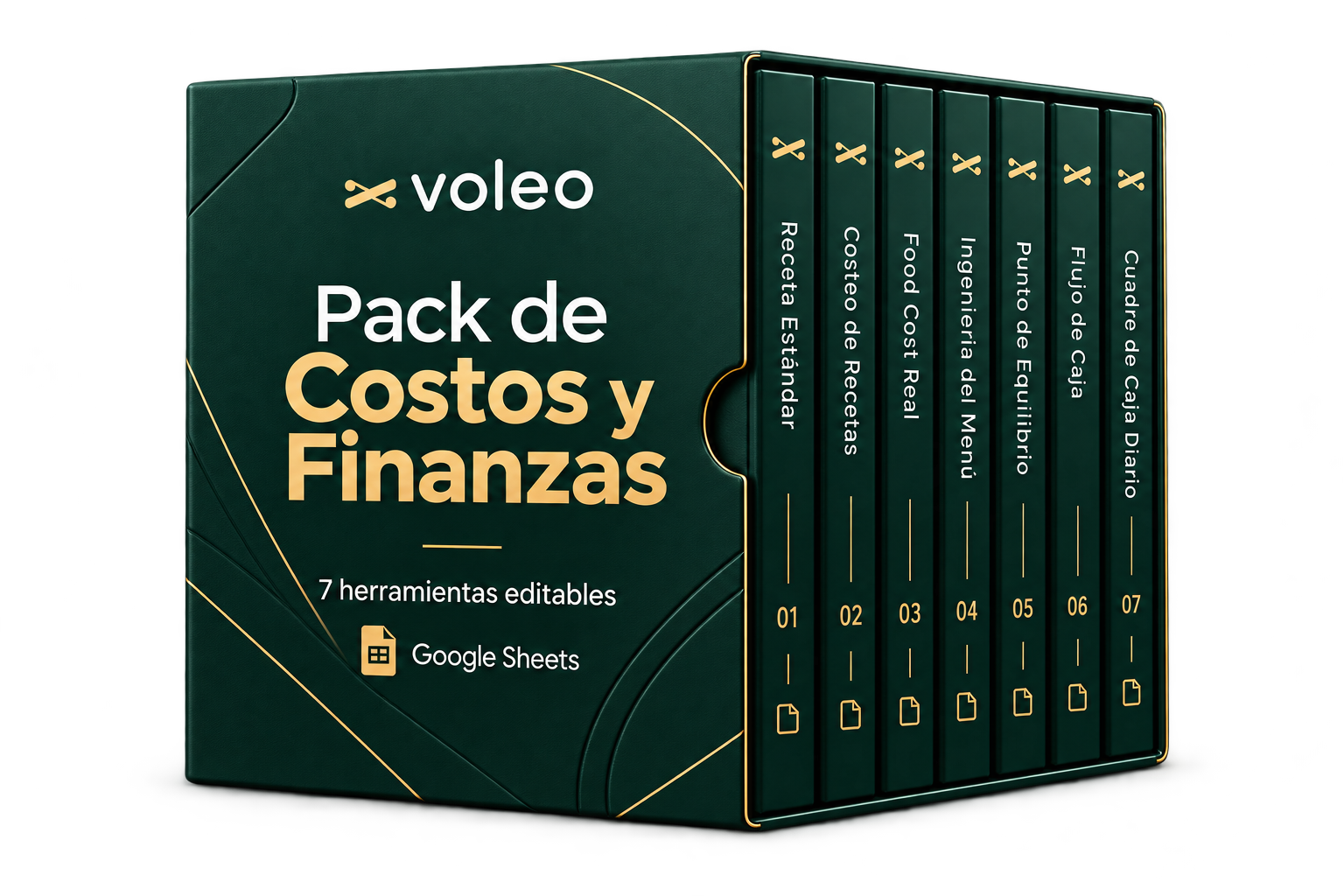 Pack de herramientas de costos y finanzas para restaurantes de Voleo, editables en Google Sheets